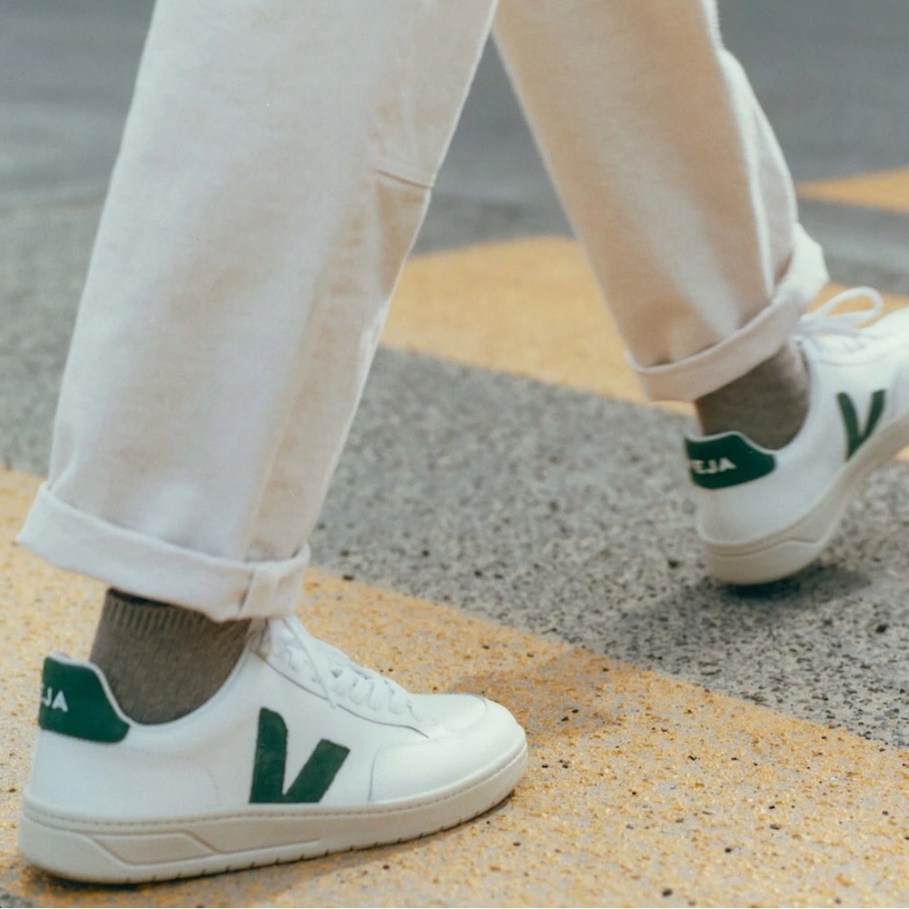 Veja White Sneakers with Green Details